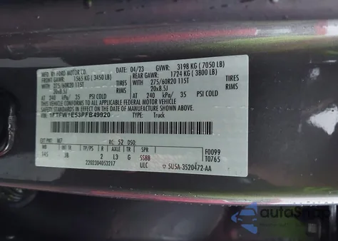 2023 Ford F150 Xl z USA, uszkodzony, nr VIN 1FTFW1E53PFB49920